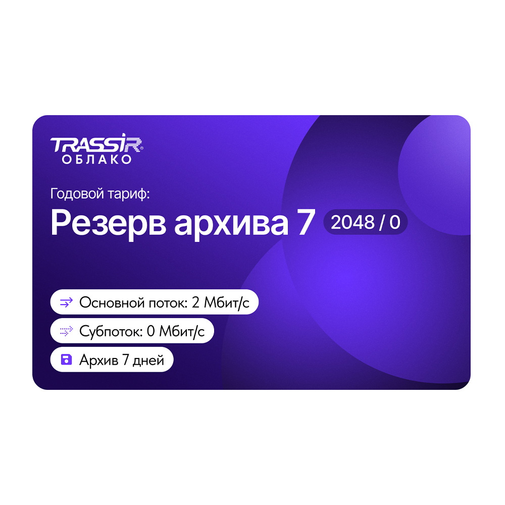 TRASSIR Облако «Резерв архива 7 дней, 2048/0»: карта активации на 14 ...