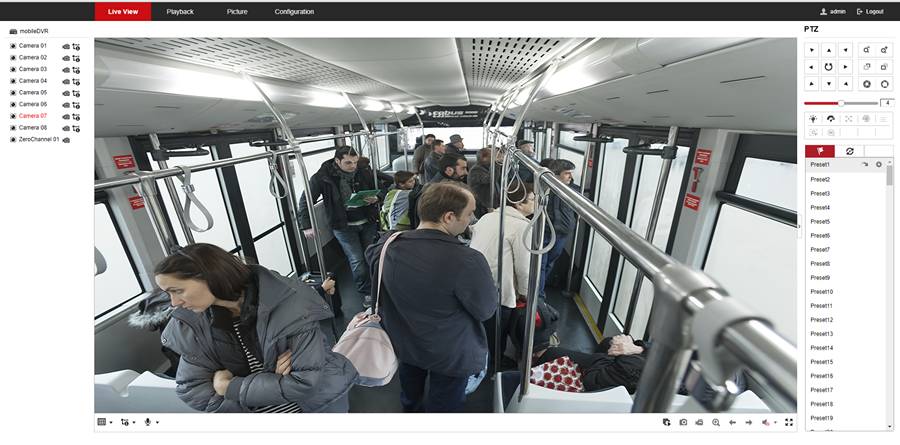 Интерфейс Hikvision DS-MP7508GLFWI Программный интерфейс видеорегистратора для транспорта Hikvision DS-MP7508GLFWI, просмотр камер